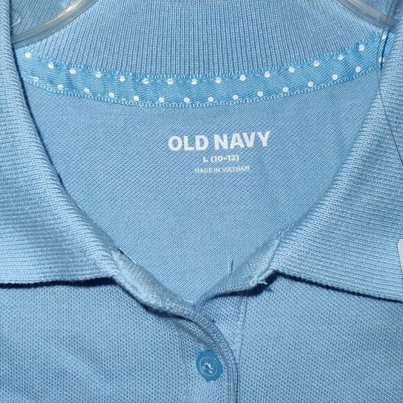Lot of 2 Old Navy shirt polo uniform long sleeve Large (10-12) Blue And White - Picture 3 of 8